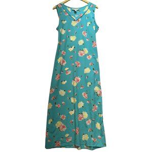 Norton McNaughton Women's V Neck Maxi Dress Sleeveless Size XL Turquoise Floral